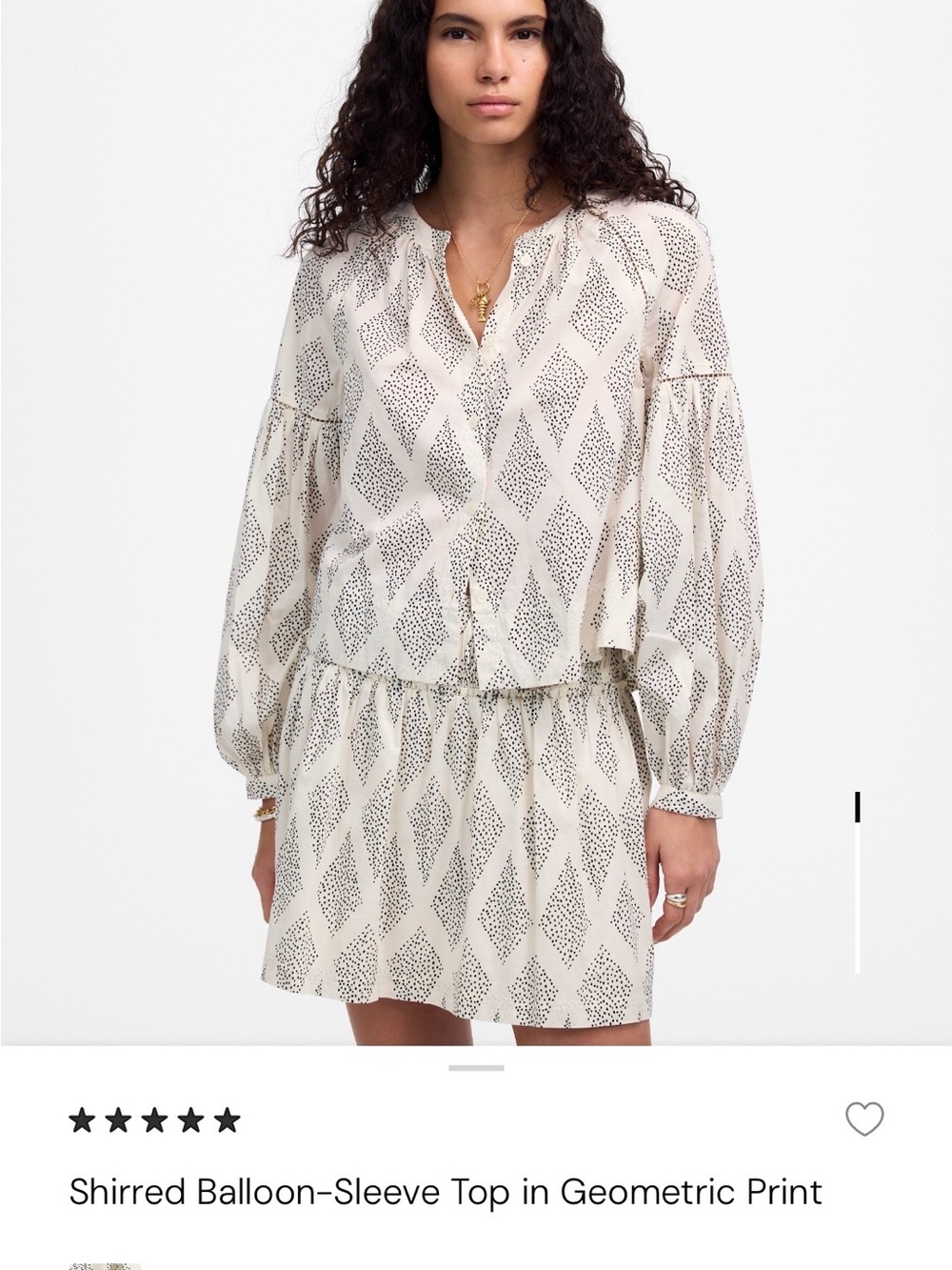 Madewell Shirred Balloon-Sleeve Top in Geometric Print (M)
